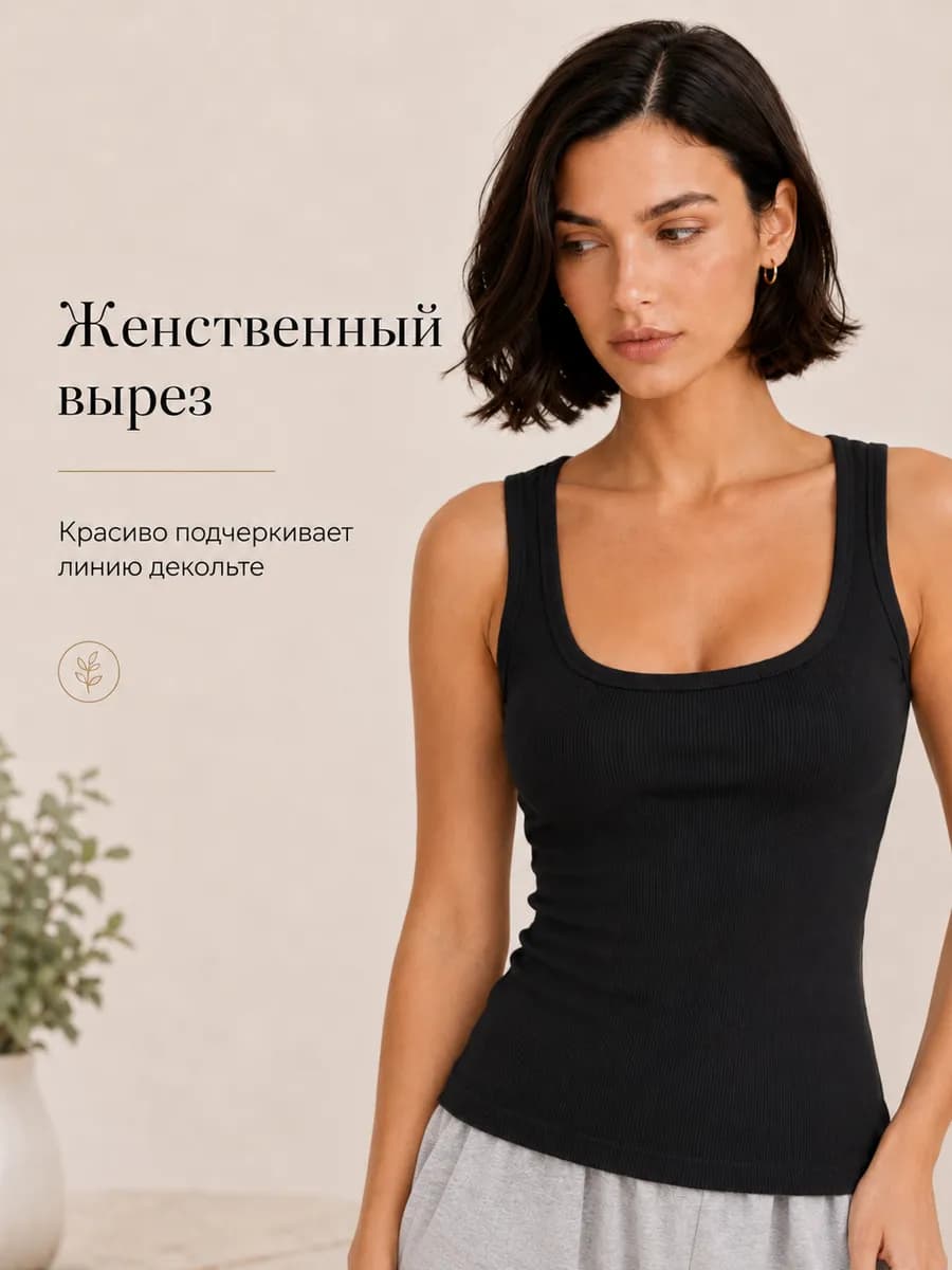 Кроп топ удлиненный майка с вырезом