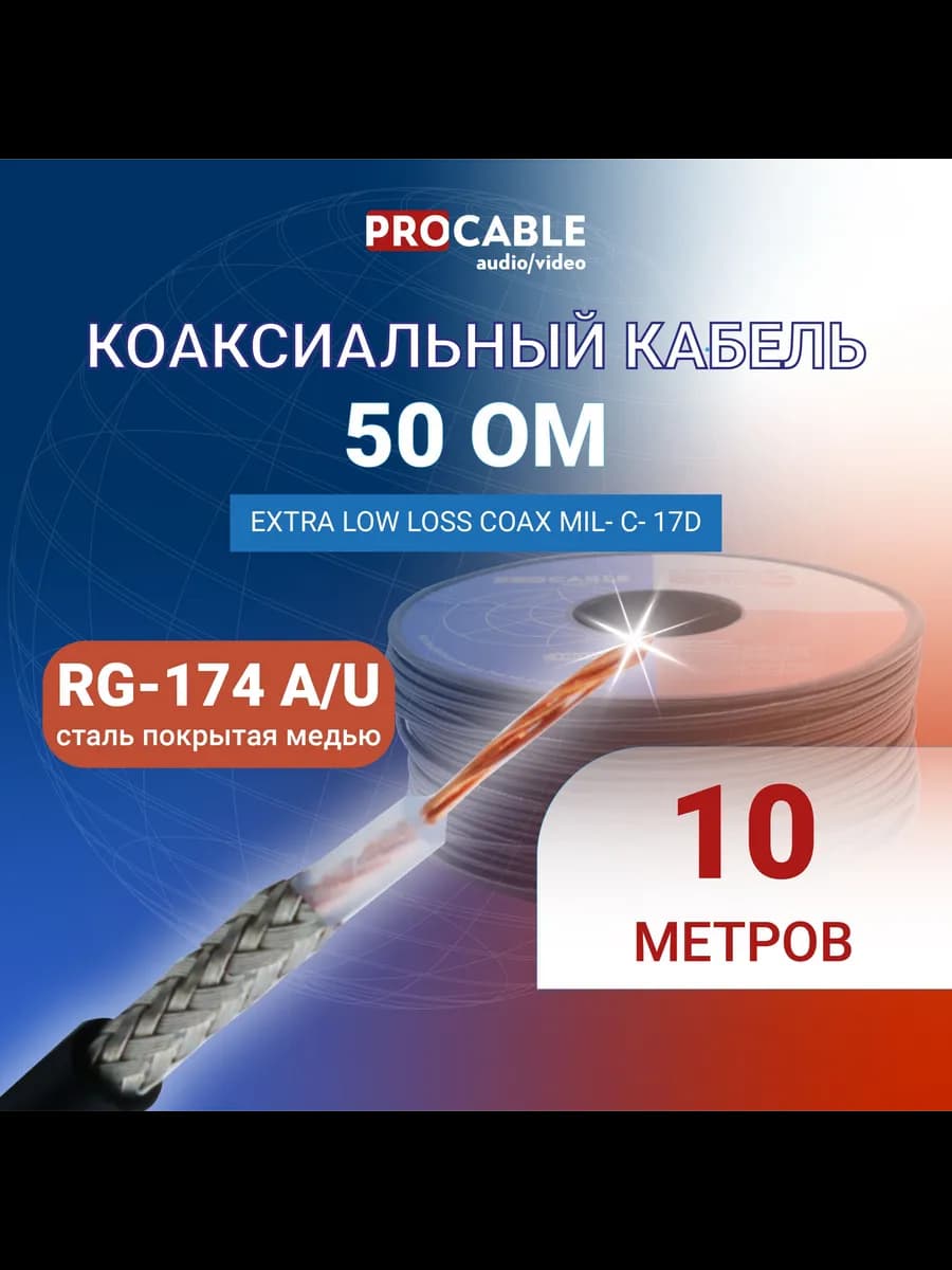 Кабель RG-174 A U 10 м