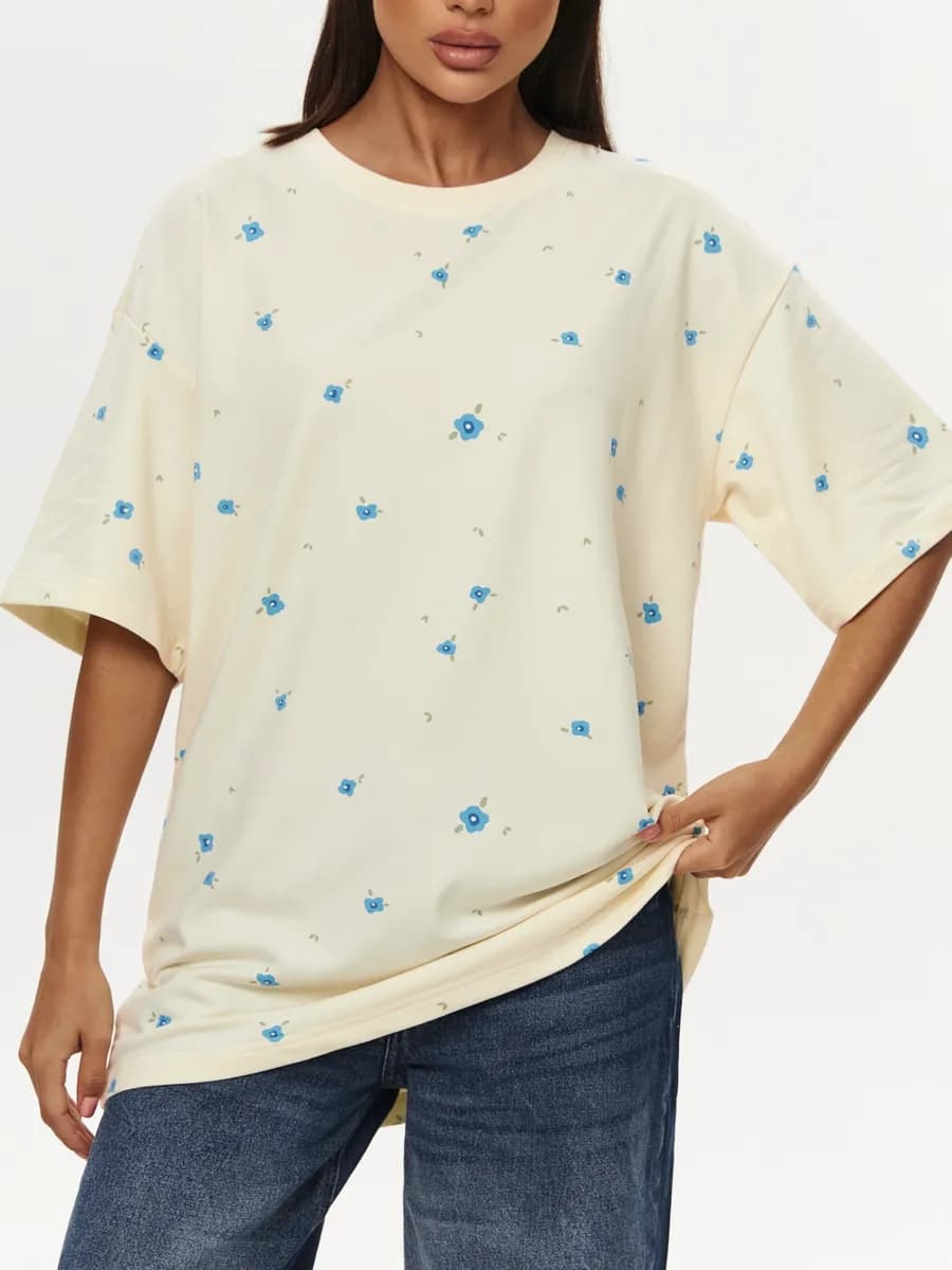 Футболка оверсайз с принтом Незабудки