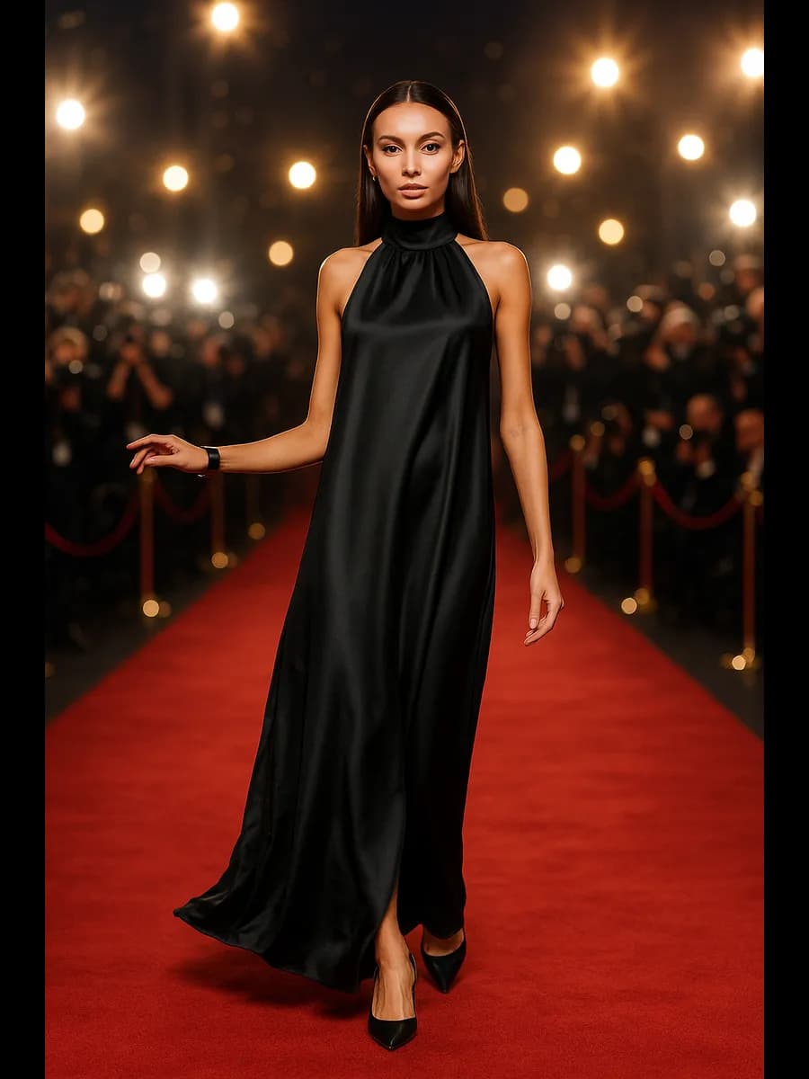 Платье атласное женское вечернее с завязкой