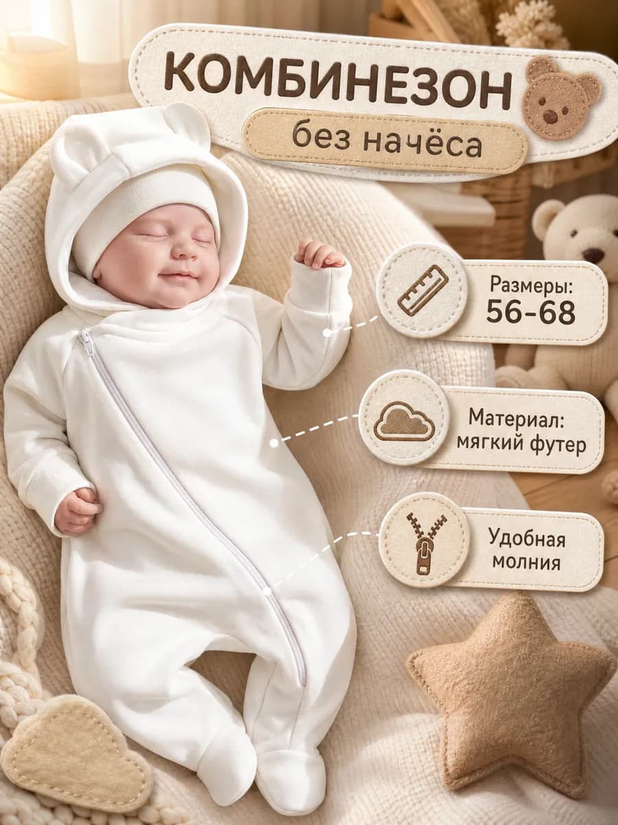 Комбинезон для новорожденных из футера без начеса