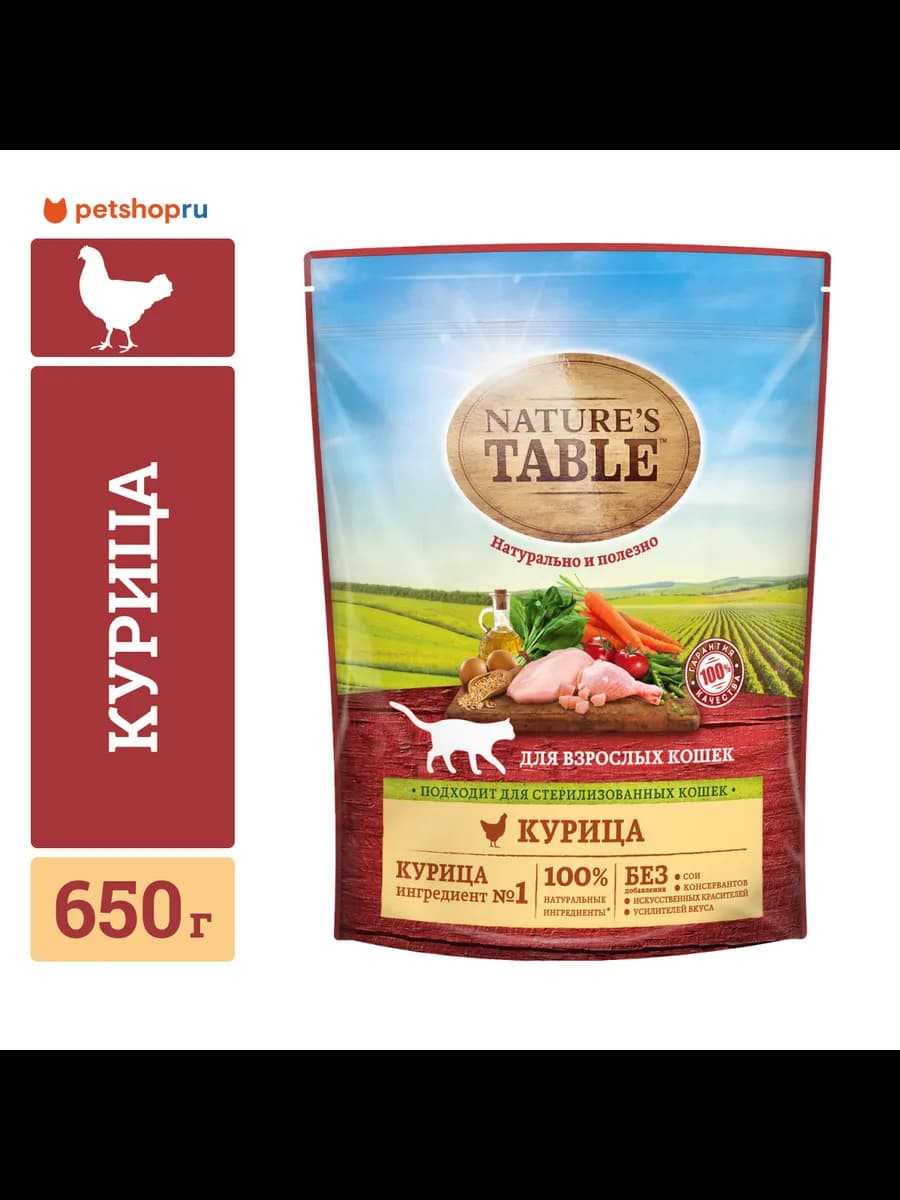 Сухой корм для взрослых кошек курица 650г