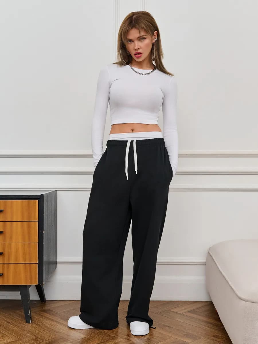 Брюки джоггеры спортивные широкие без начеса оверсайз