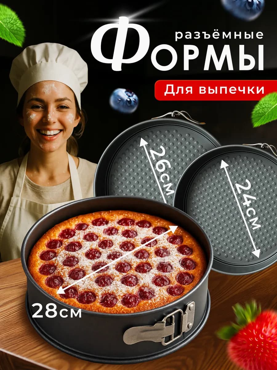 Формы для запекания и выпечки круглые разъемные, 3 шт