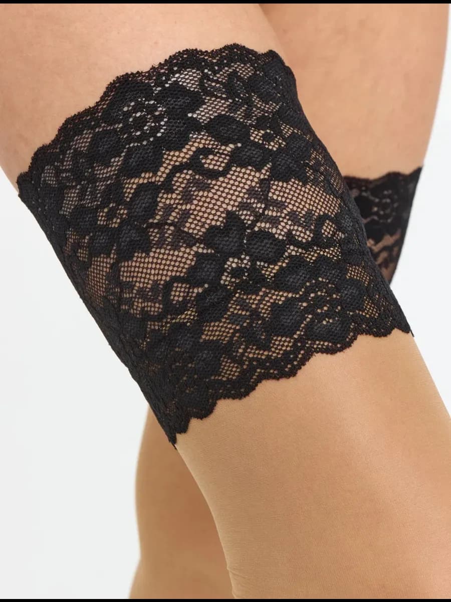 Чулки телесные с черный широким кружевом