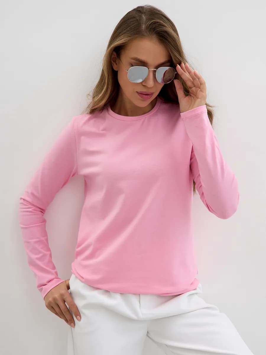 Лонгслив розовый базовый хлопок