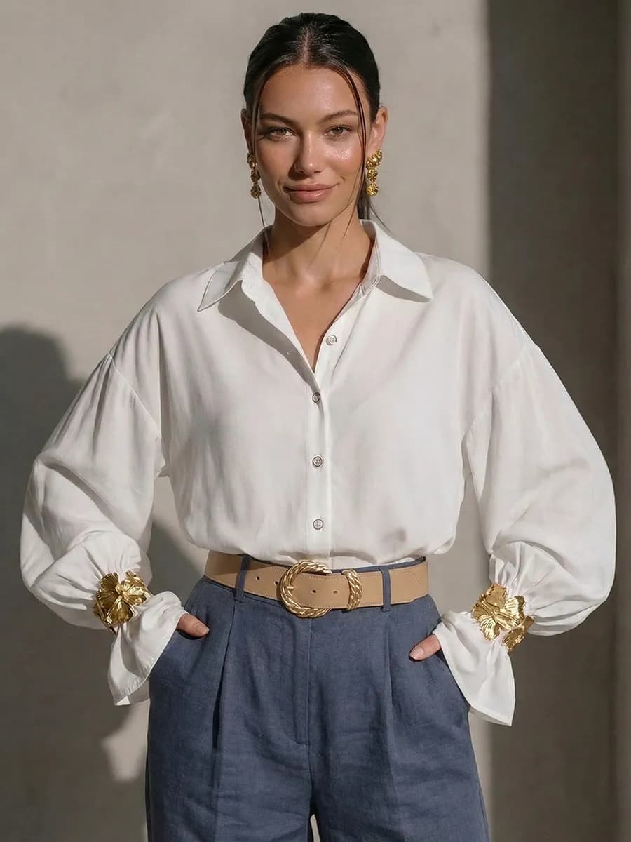 Дышащая рубашка из вискозы с воланами