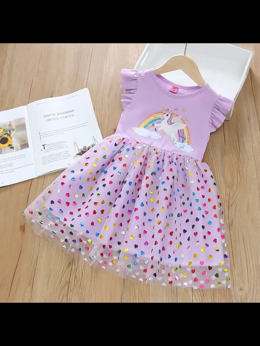 Платье летнее c единорогом в садик нарядное с блестками