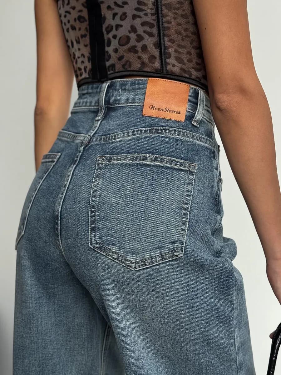 Джинсы палаццо прямые трубы высокая посадка wide leg стрейч