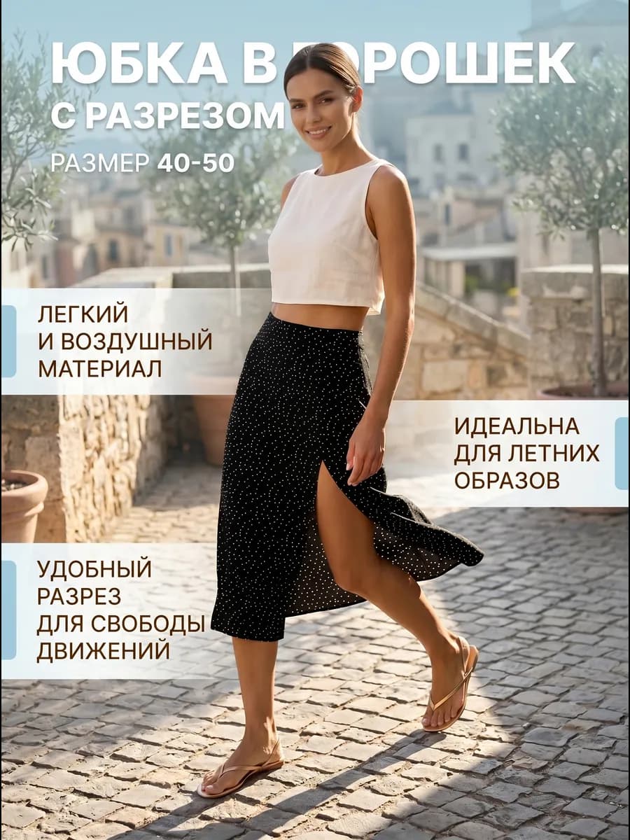 Юбка летняя миди с разрезом
