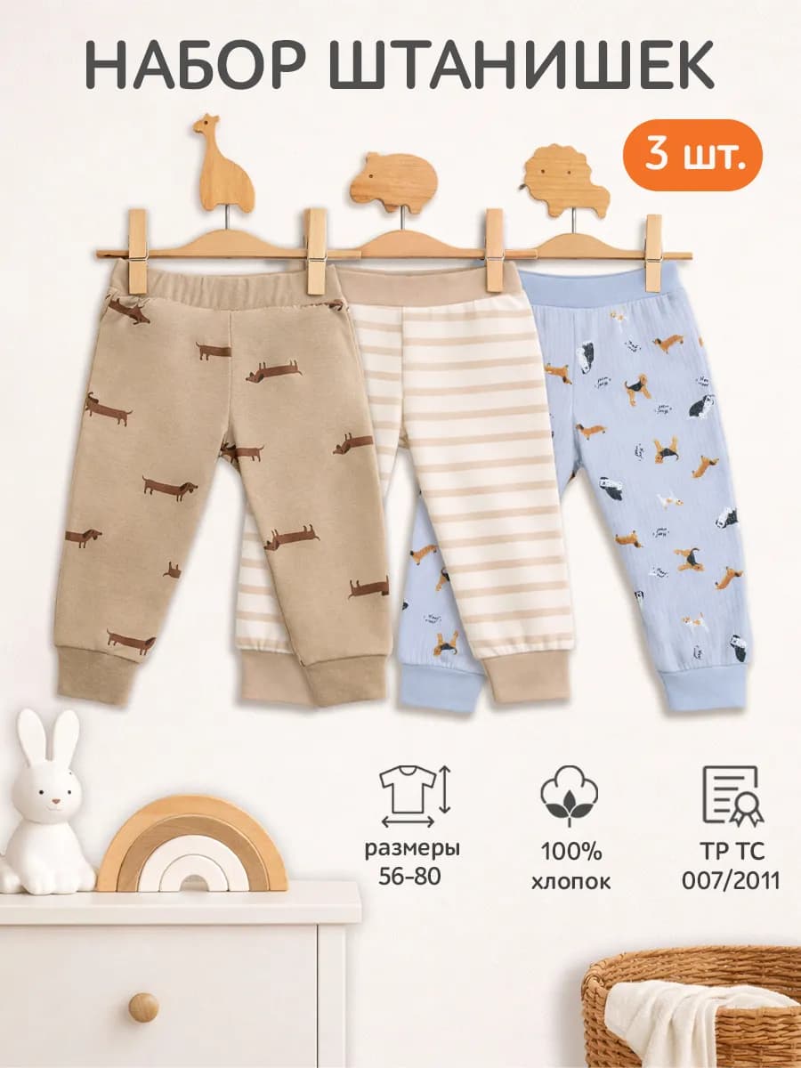 Брюки штанишки для новорожденных комплект 3 шт