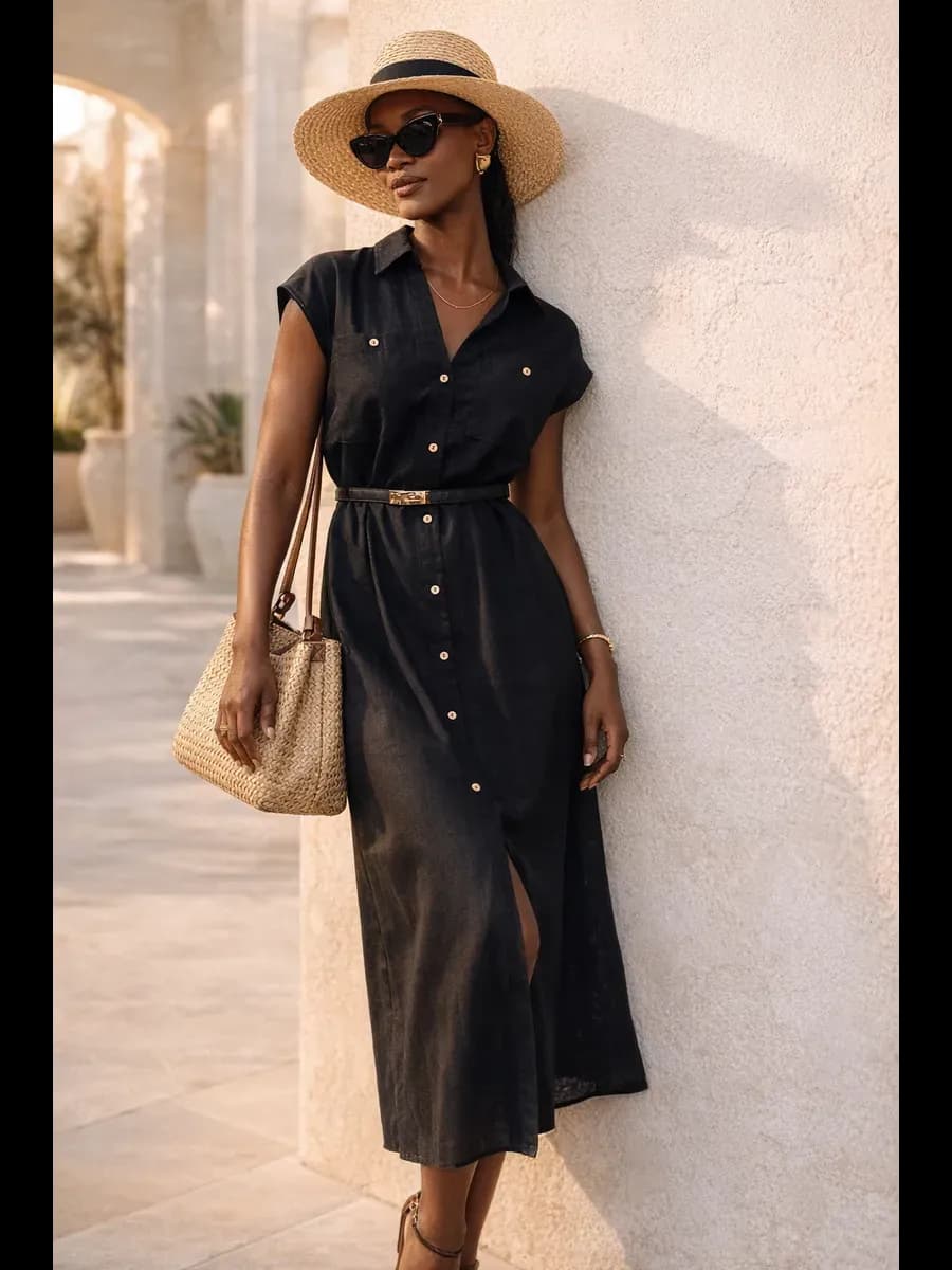 Платье льняное летнее сафари