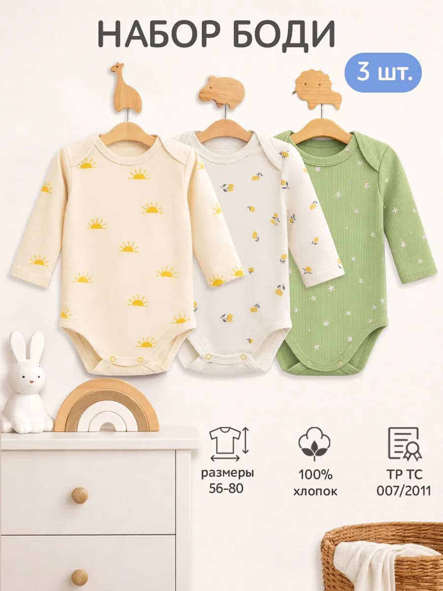 Комплект боди для новорожденных с длинным рукавом Лимоны