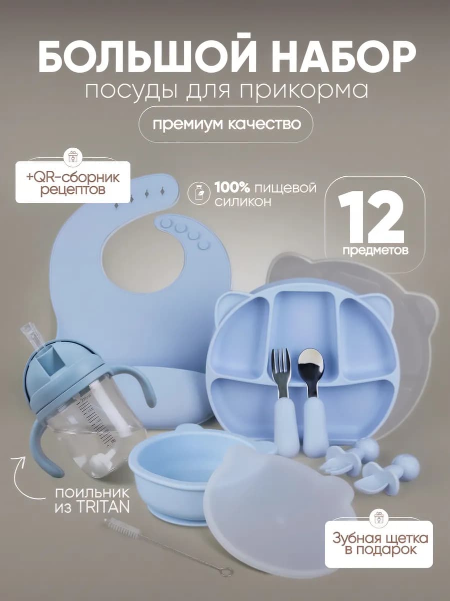 Набор детской силиконовой посуды для кормления