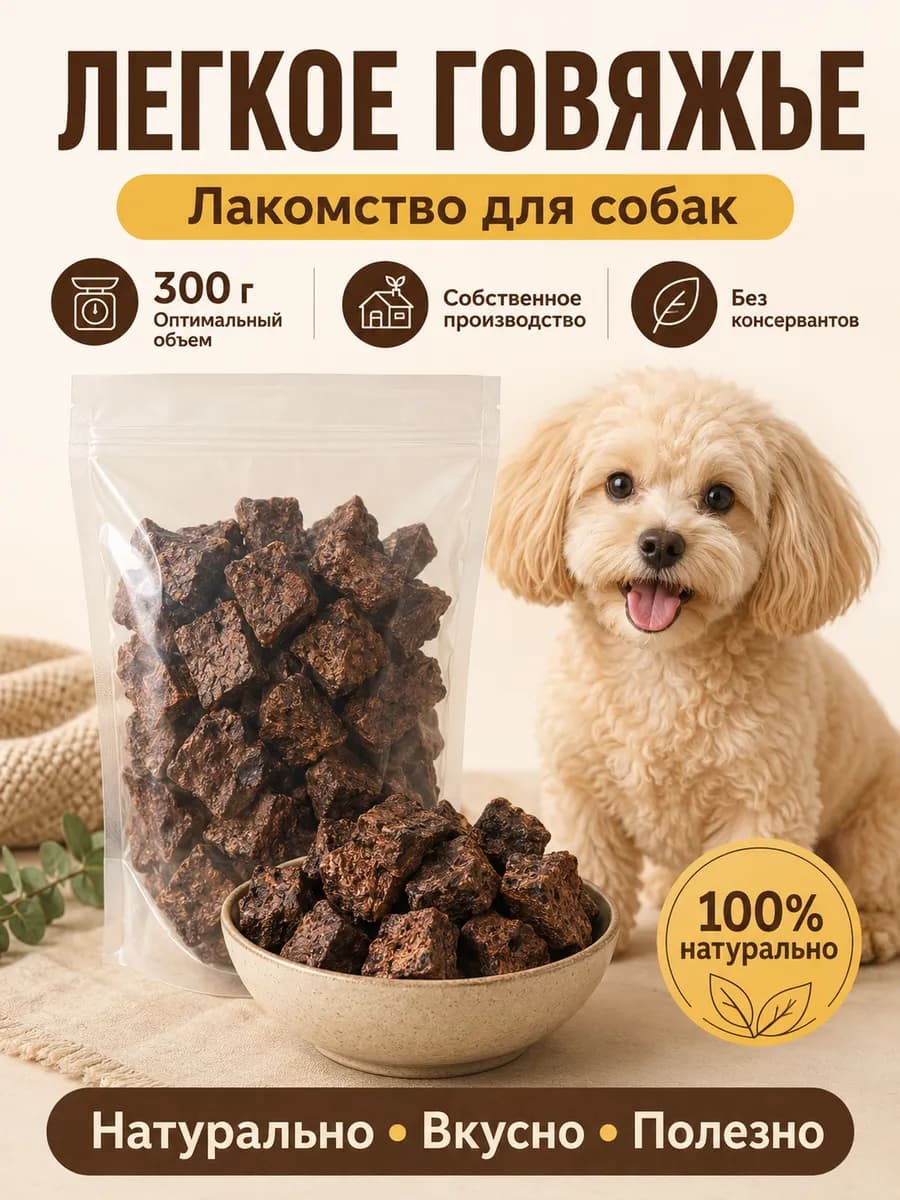 Говяжье легкое лакомства для собак 300 грамм