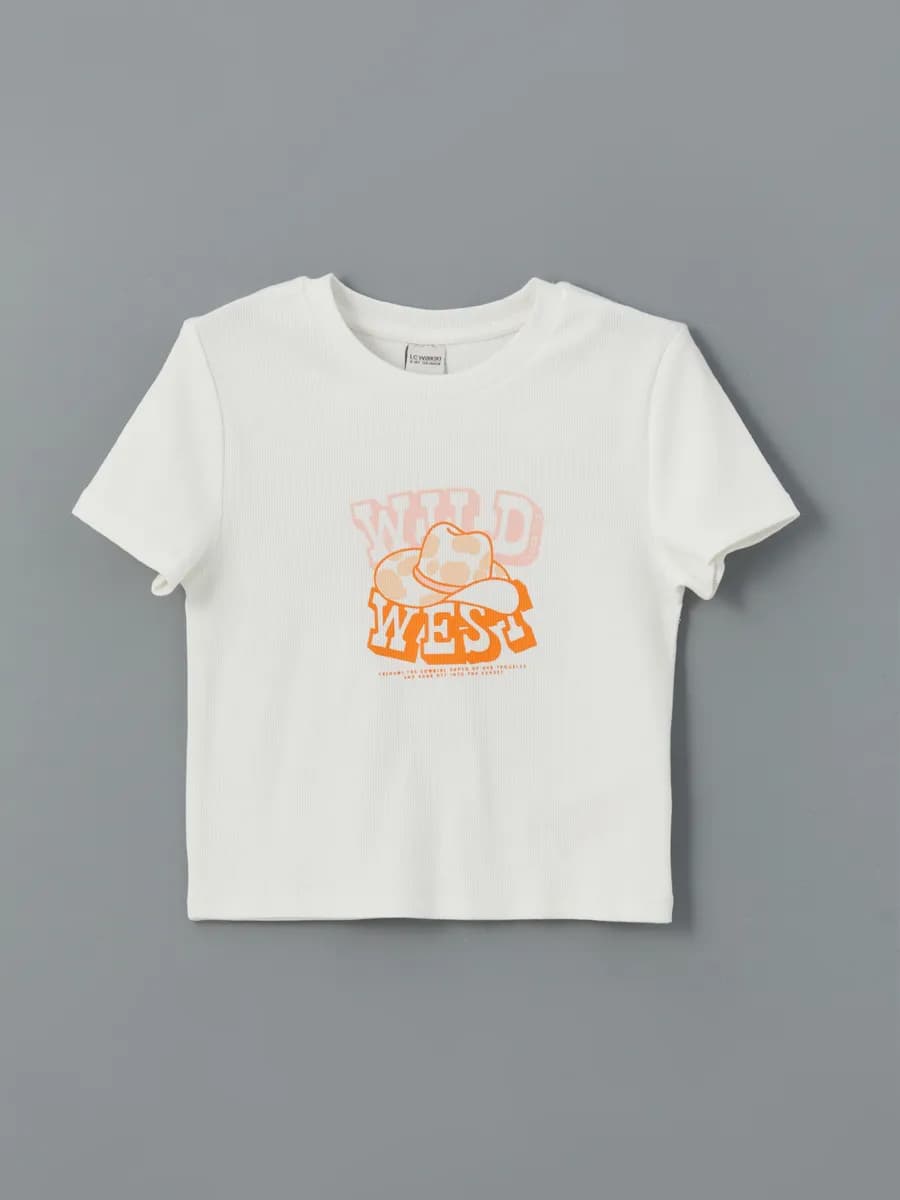 Укороченная футболка для девочек с круглым вырезом