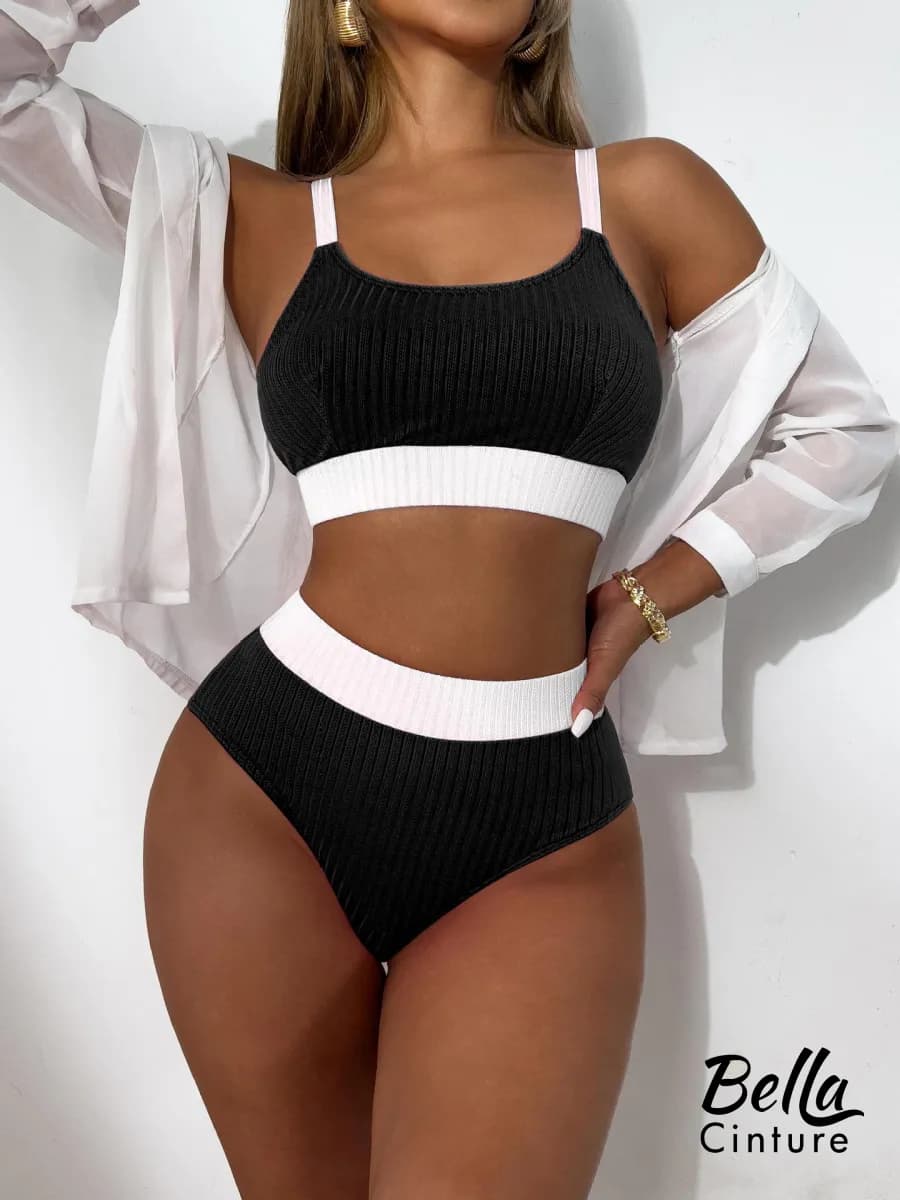 Раздельный купальник бикини в рубчик