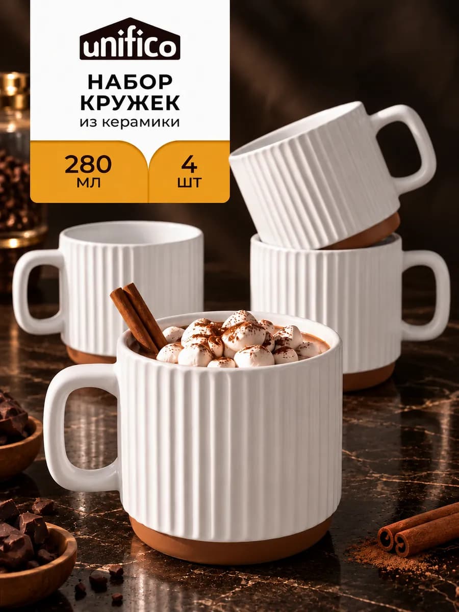 Набор кружек 4 шт 280 мл для кофе
