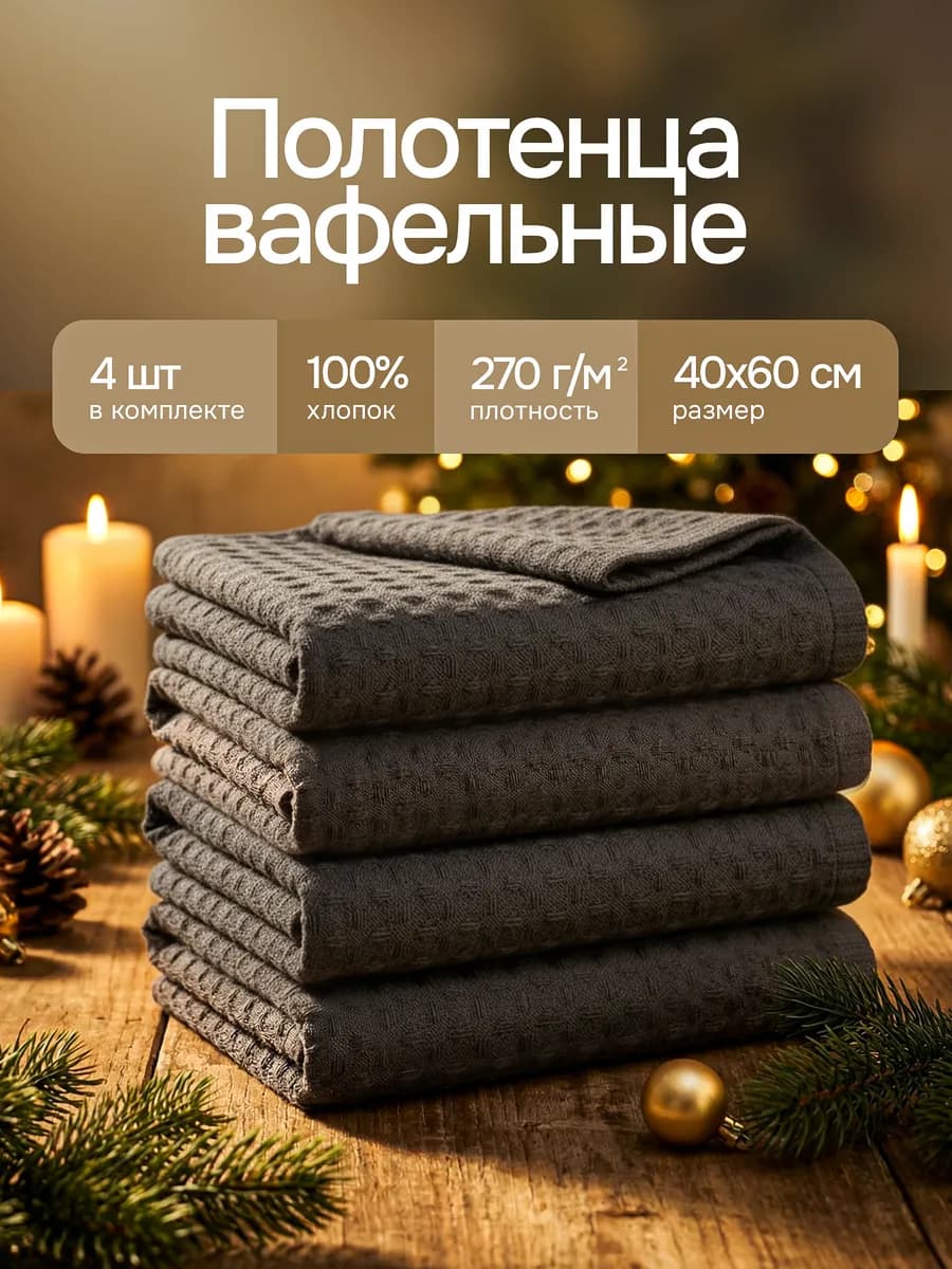 Полотенце кухонное вафельное хлопок набор 4 штуки 40х60