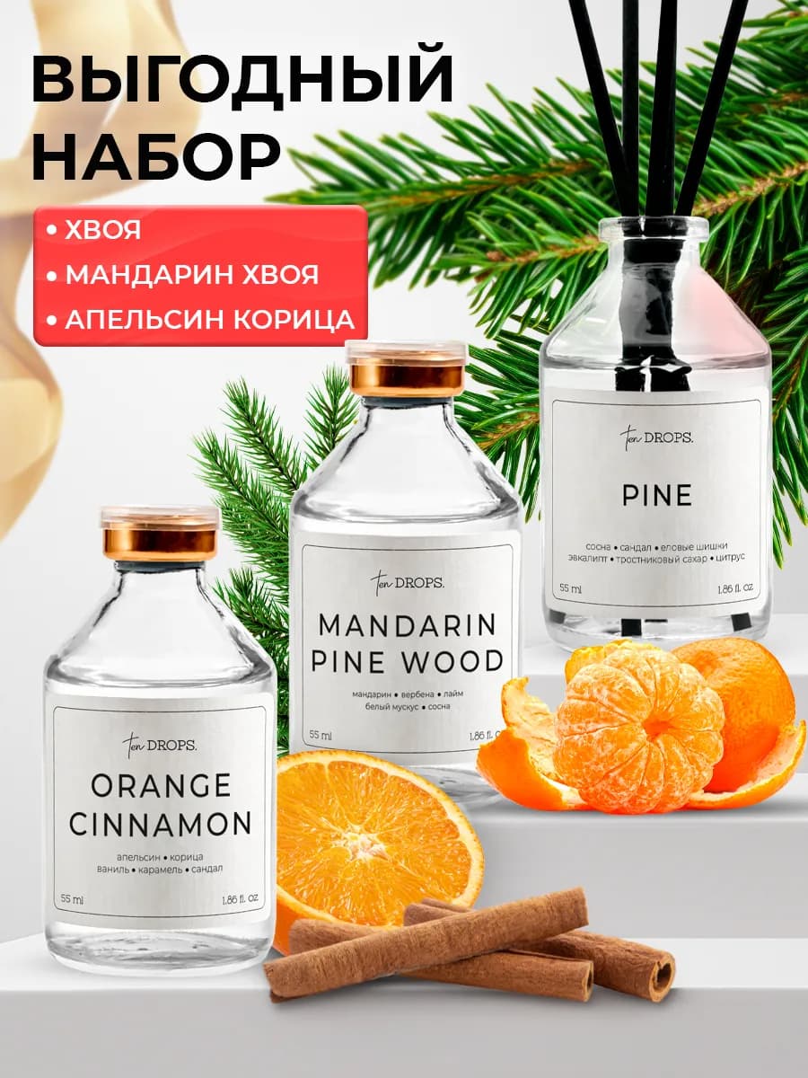 Диффузор ароматизатор для дома с палочками 3 шт новогодний - фото 1