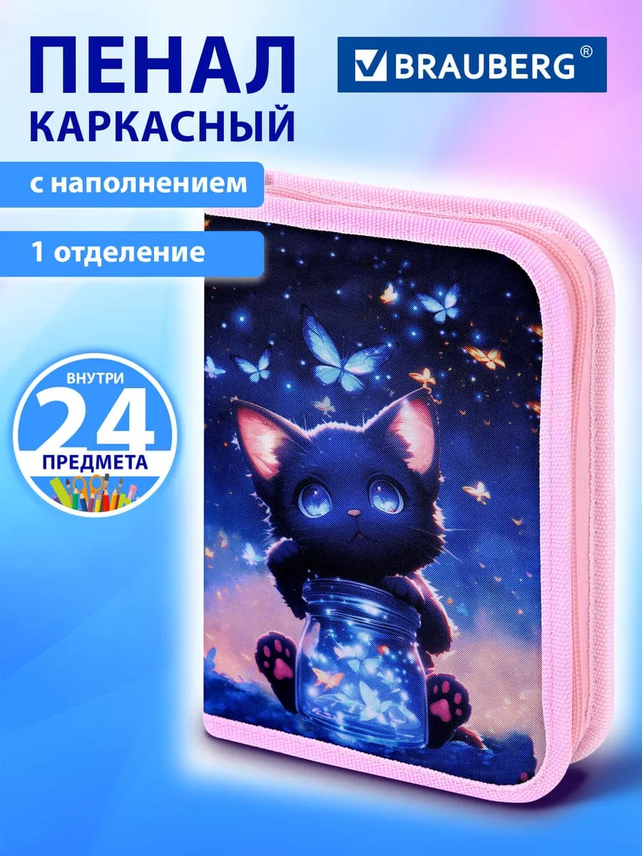 Пенал школьный девочке для карандашей, ручек, с наполнением