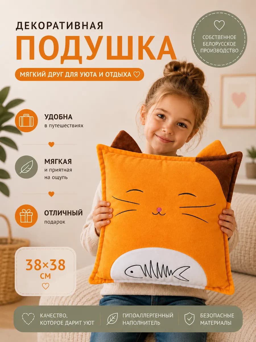 Подушка декоративная детская кот обнимашка