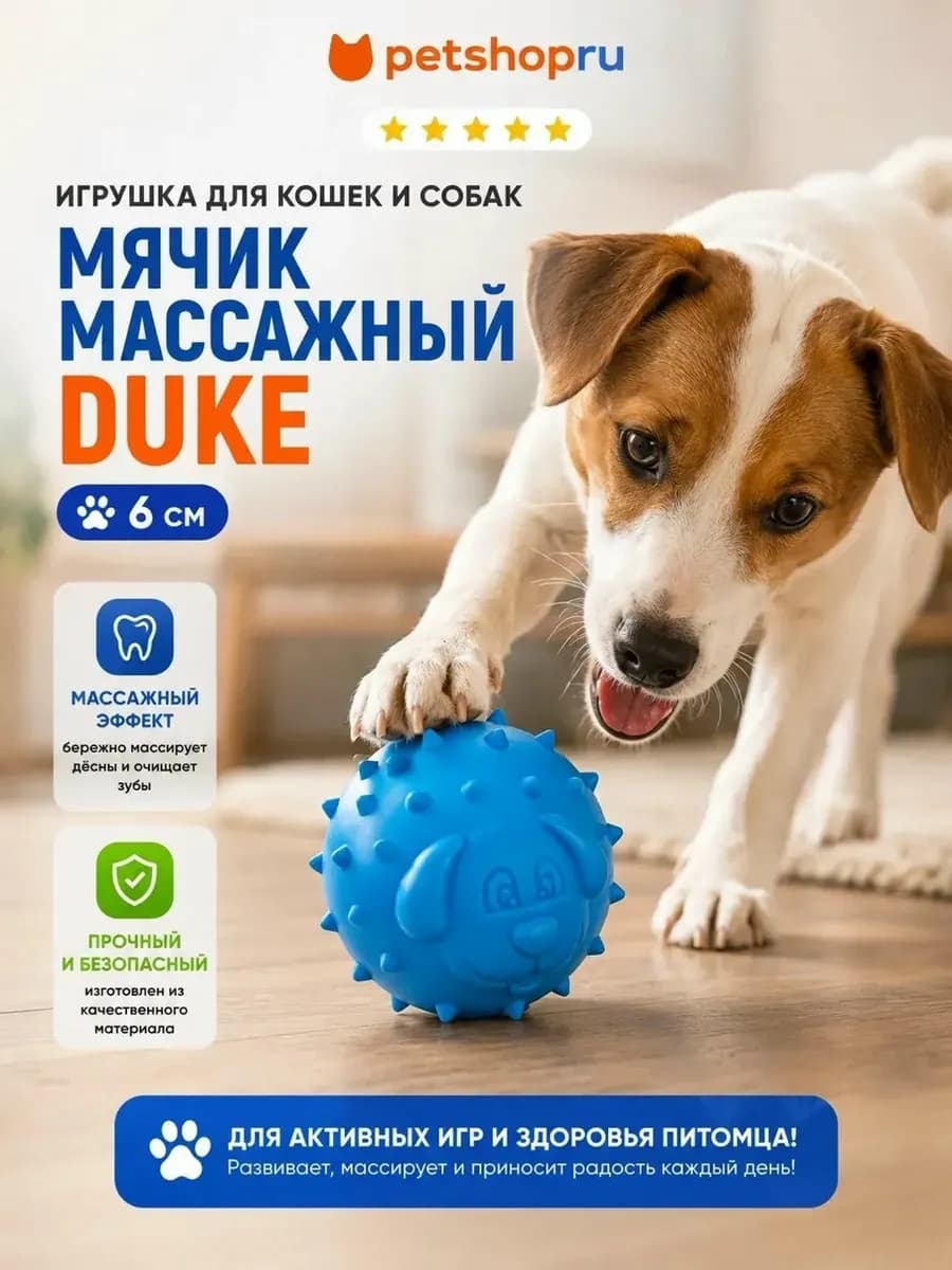 Игрушка для кошек и собак мячик массажный "Дюк", 6 см