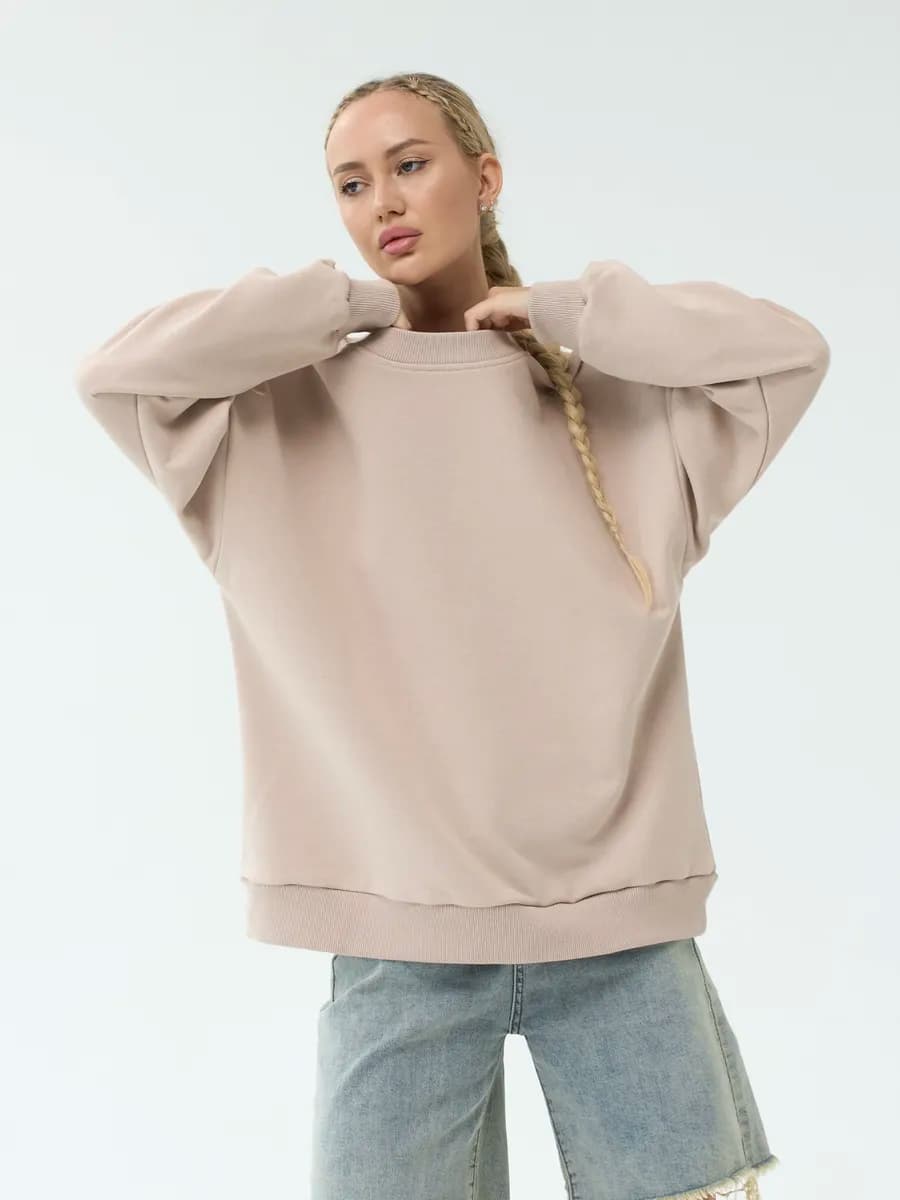 Свитшот оверсайз без начеса удлиненный классический