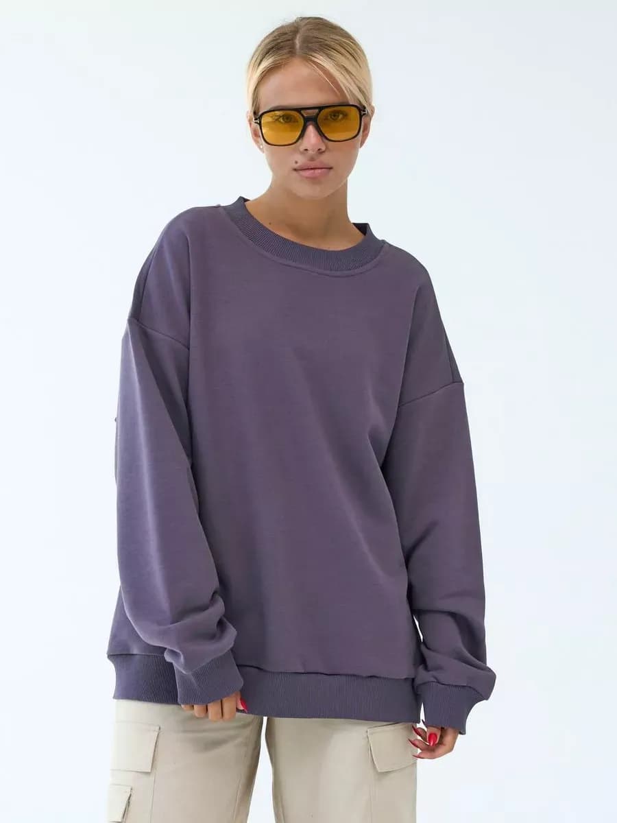 Свитшот оверсайз без начеса удлиненный классический
