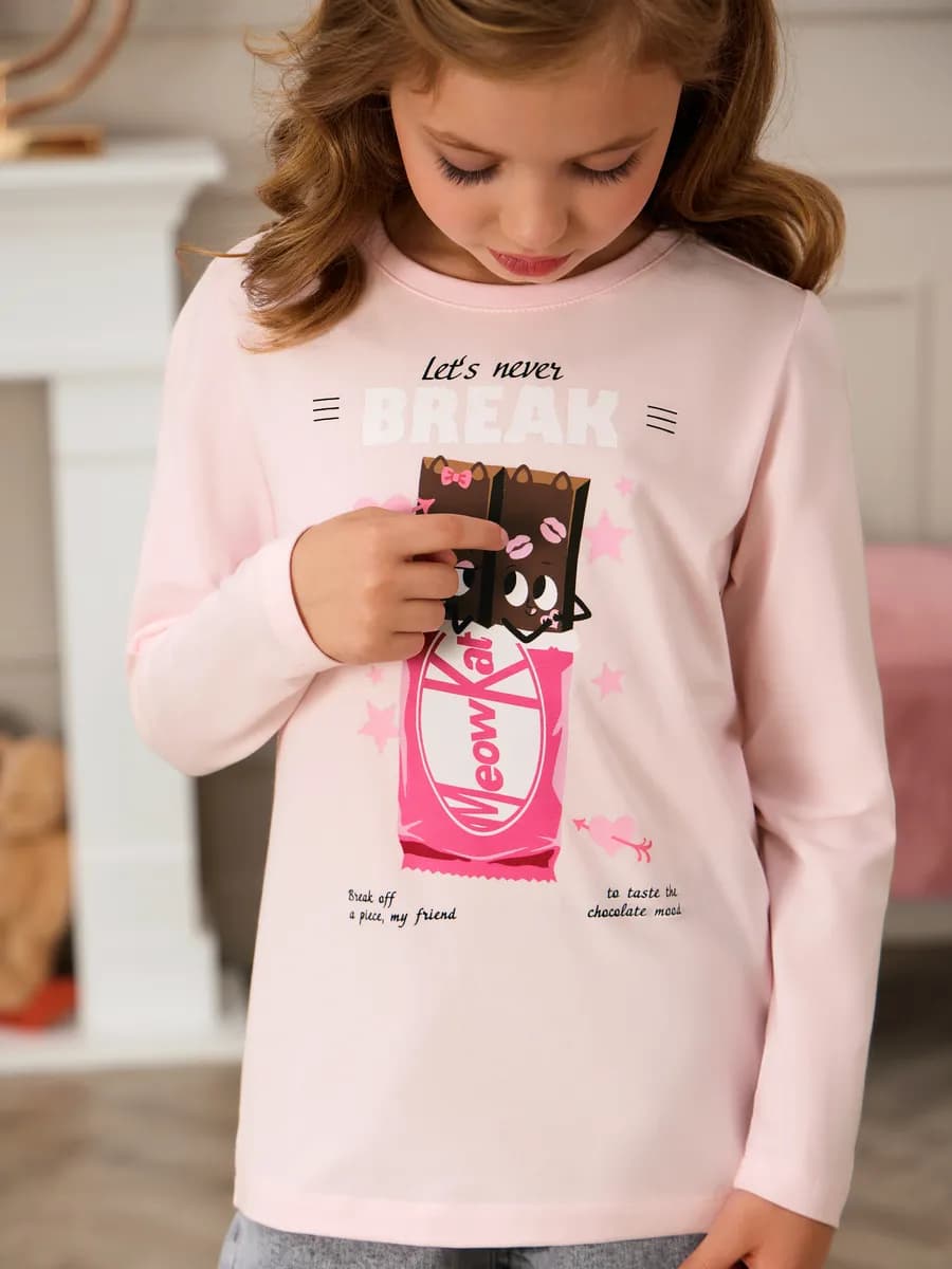Лонгслив для девочки с принтом шоколадка