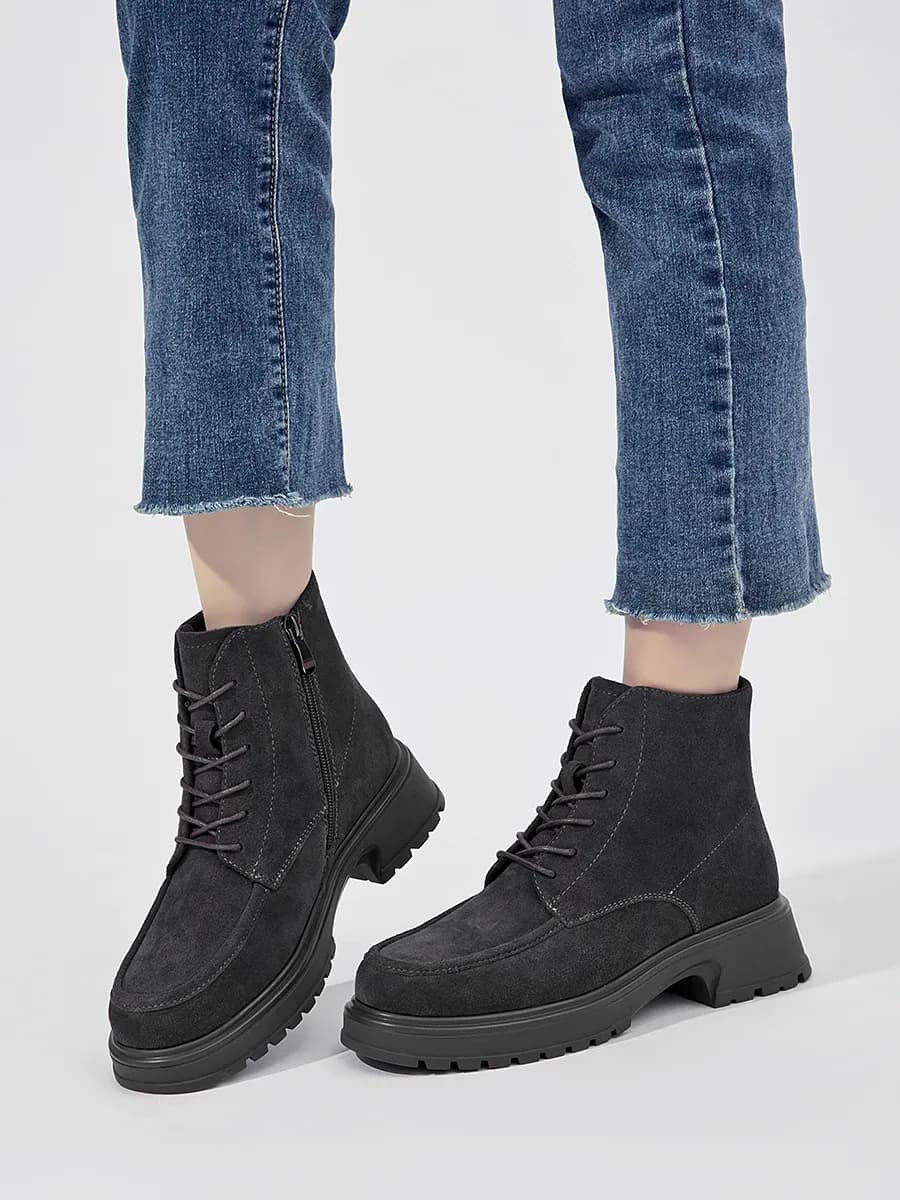 Ботинки женские замшевые зима на меху полуботинки