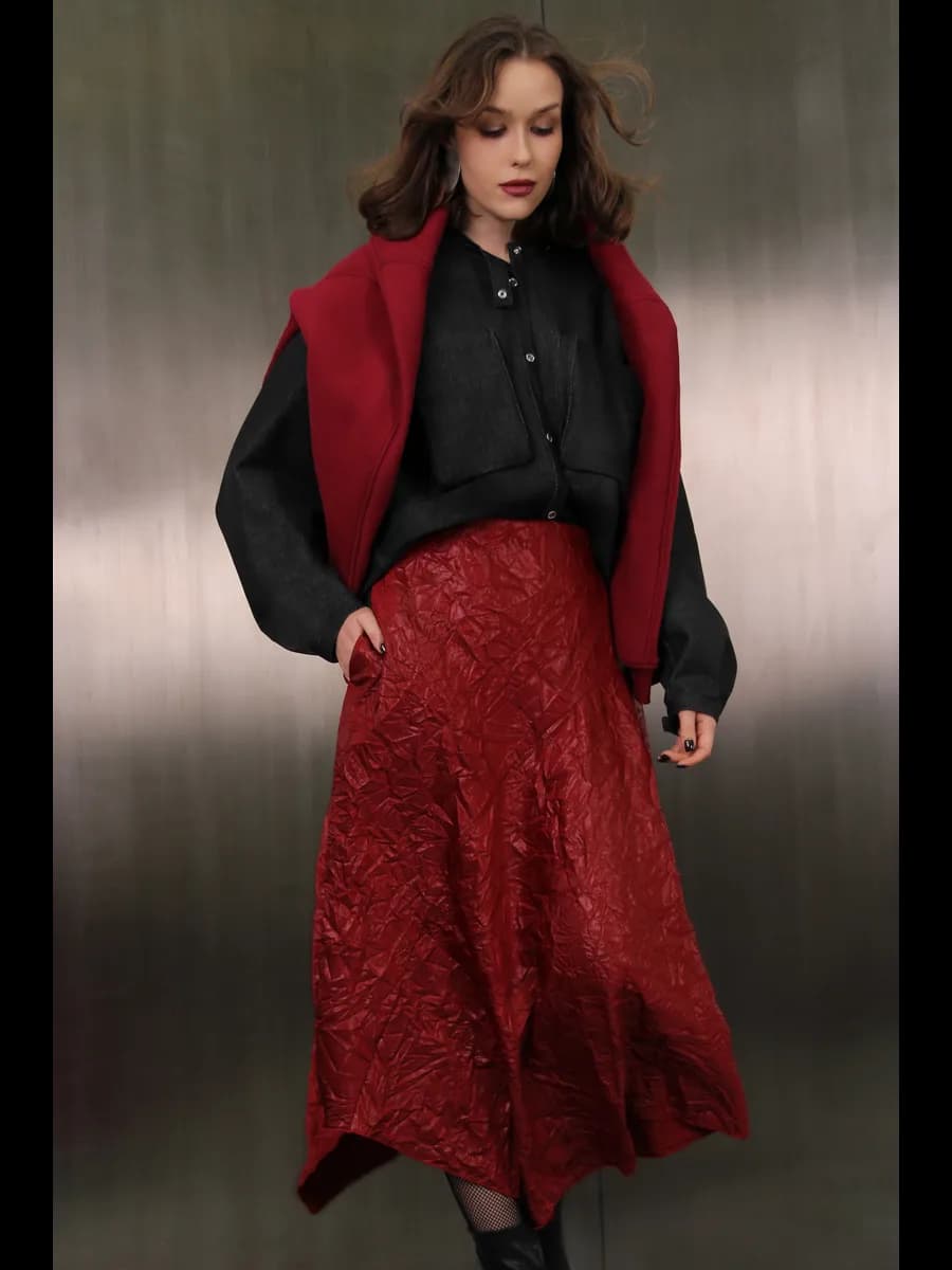 Юбка Макси Асимметричная Глянцевая Крэш