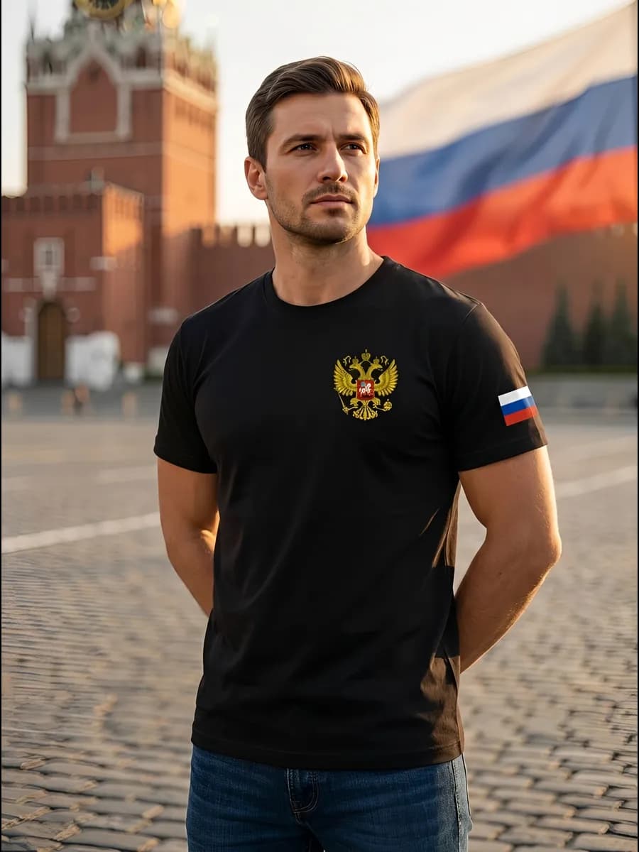 Футболка с гербом и флагом России