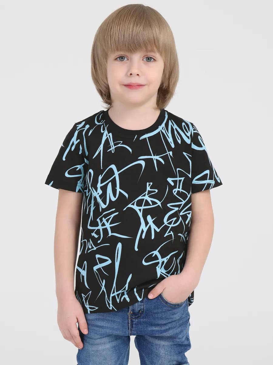 Футболка черная с принтом хлопок 100%