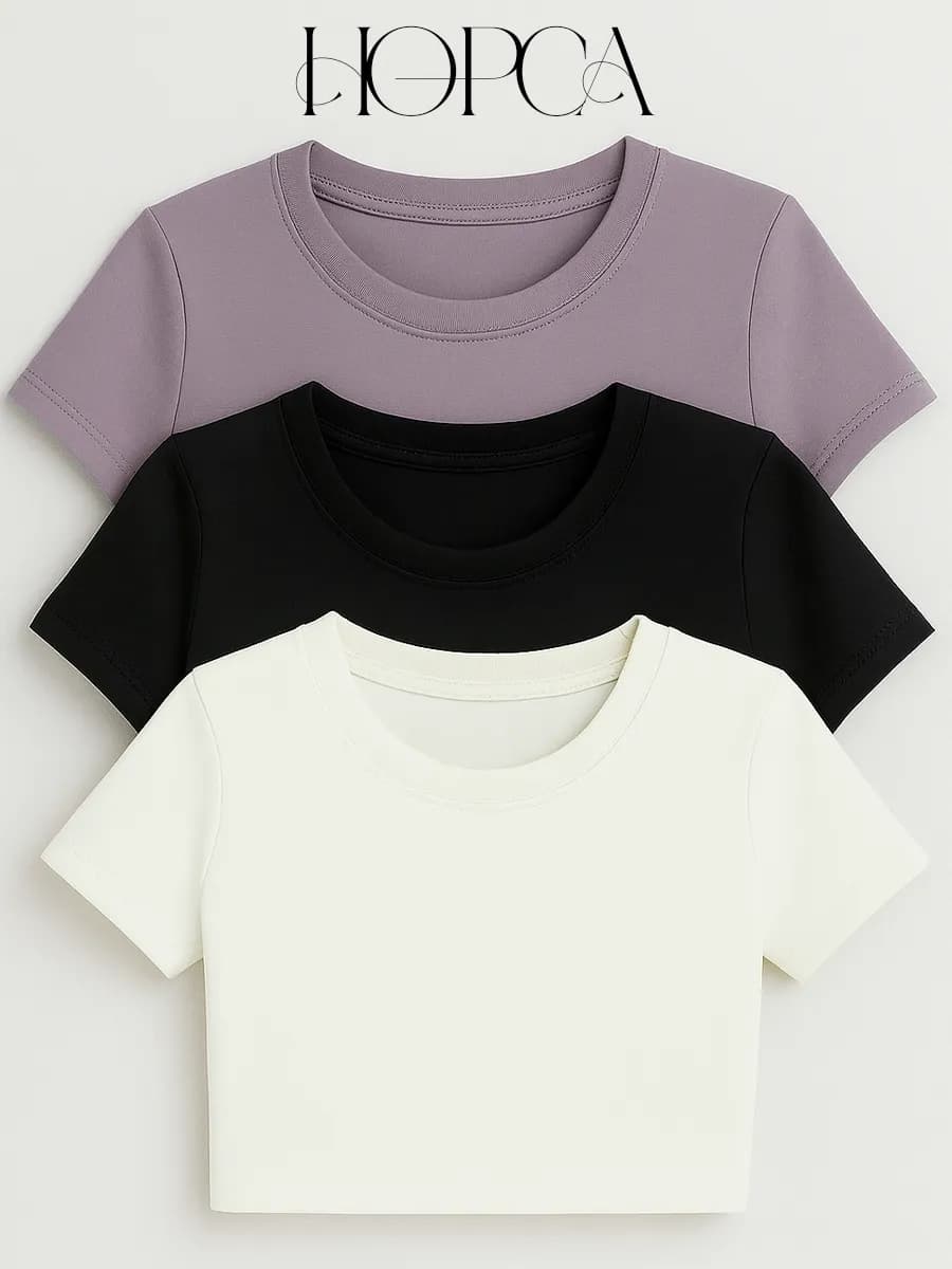 кроп топ приталенный укороченный набор 3 шт - фото 1