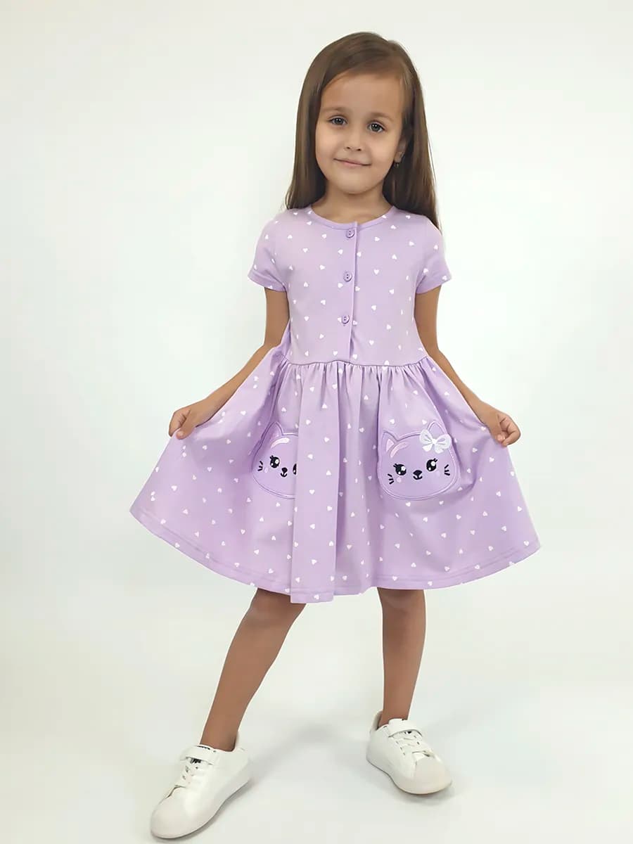 Платье детское трикотажное с карманами в садик