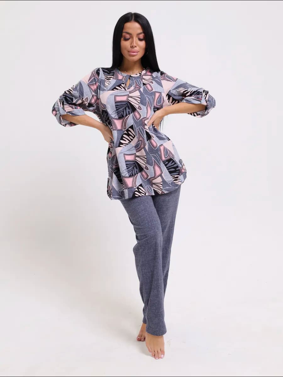 Домашний костюм трикотажный двойка с брюками