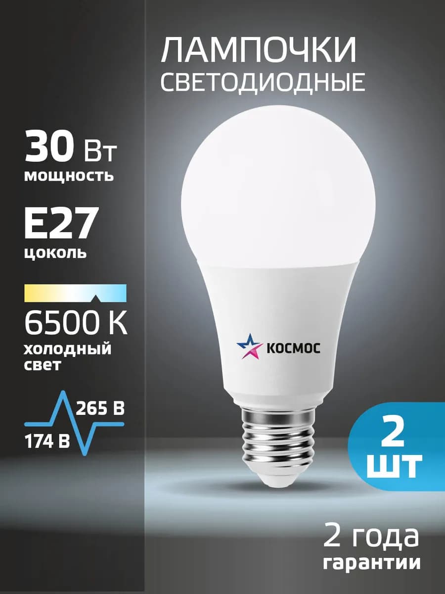 Светодиодные лампочки Е27 30 Вт холодный свет 2 шт