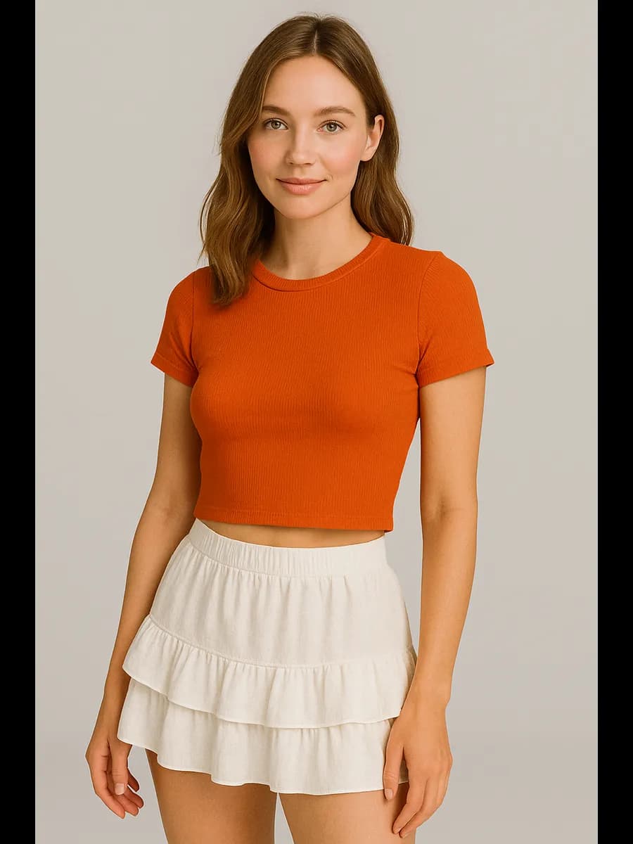 футболка топ в рубчик укороченный - фото 1