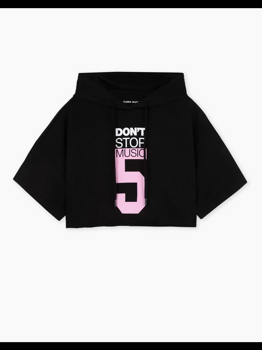 Чёрное укороченное худи с коротким рукавом