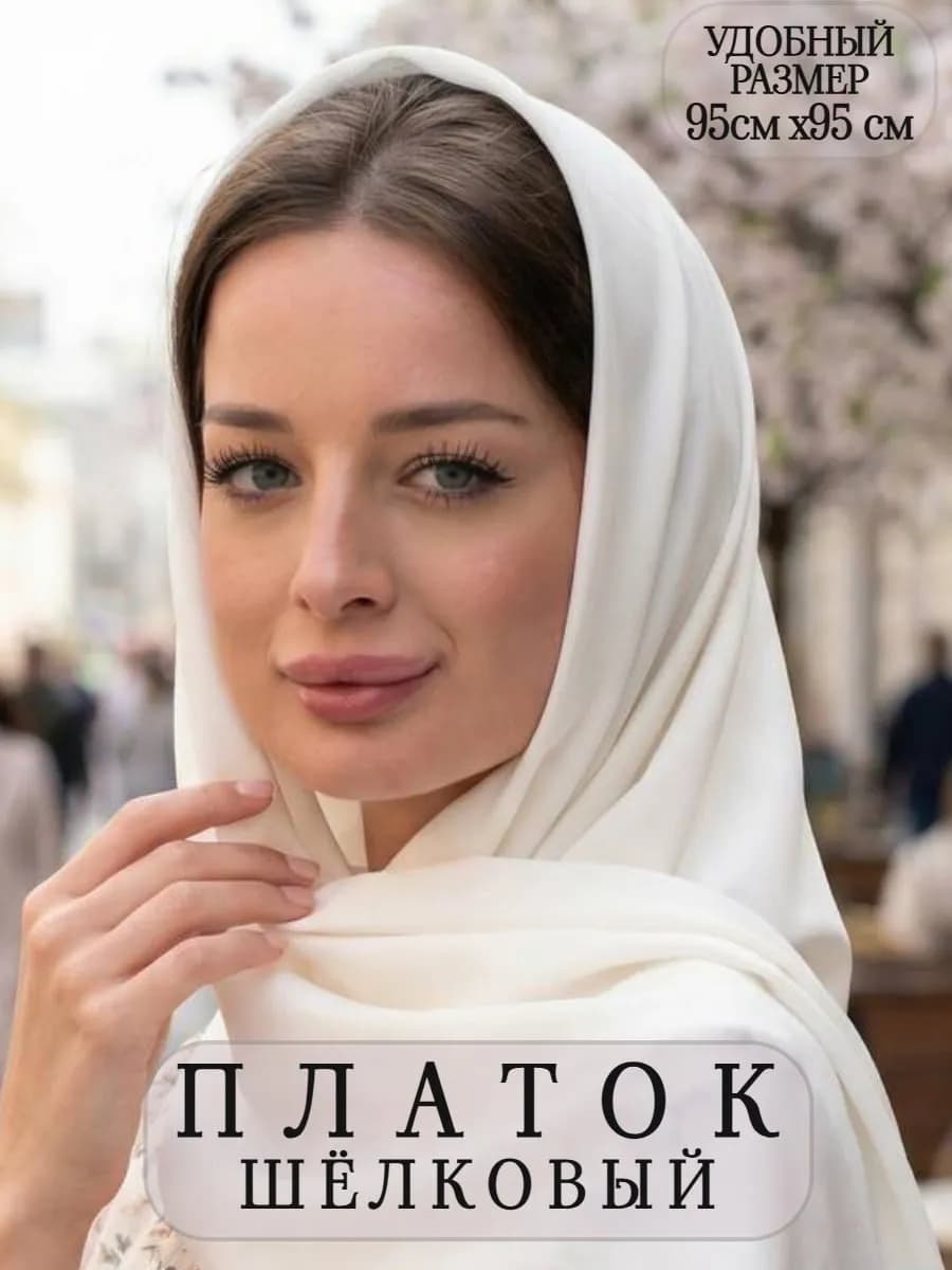 Платок шелковый на голову и шею