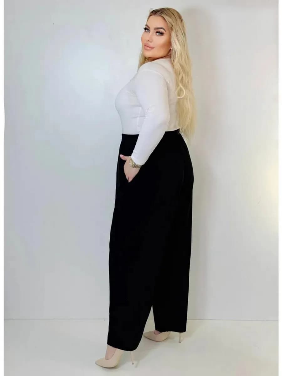 Брюки широкие на резинке большие размеры - фото 1