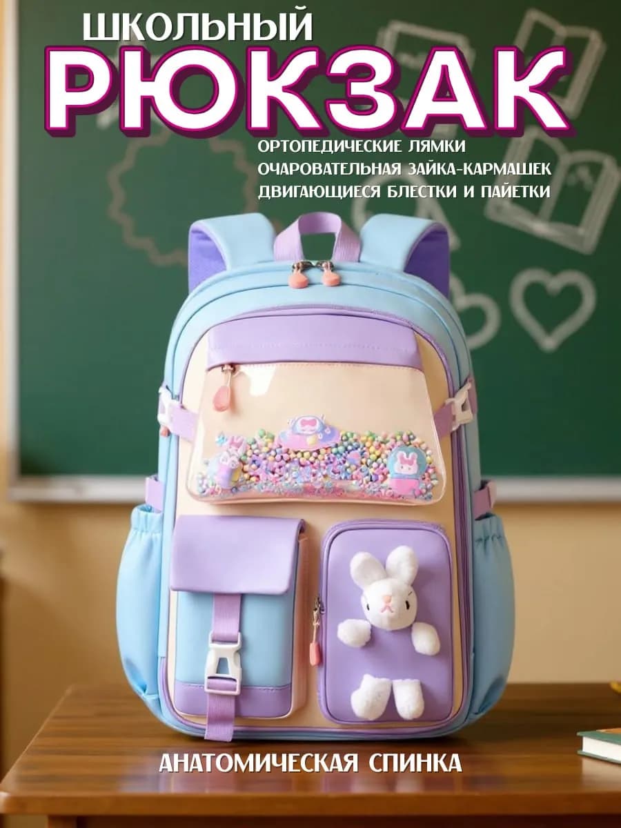 Рюкзак школьный с пеналом Kuromi 1–5 класса