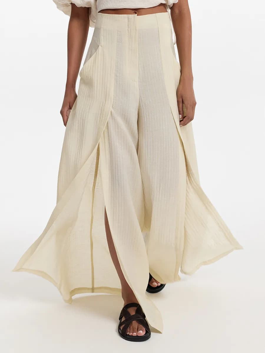 Брюки из вискозы и льна с разрезами