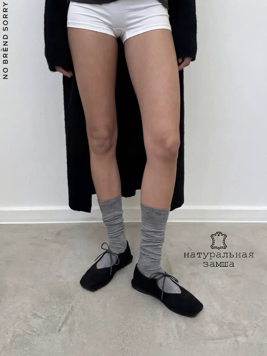 Балетки замшевые туфли с квадратным носом и бантиком