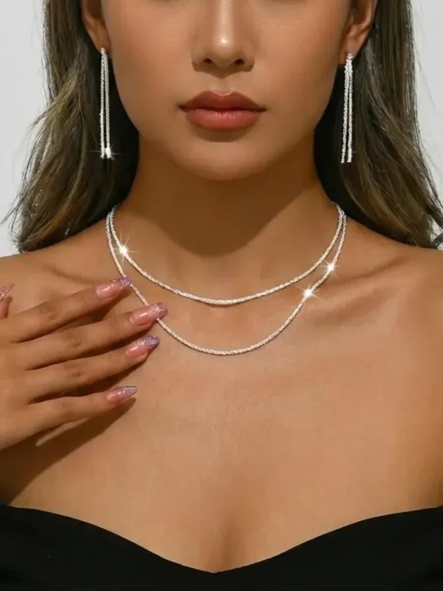 Цепочка блестящая серьги и браслет