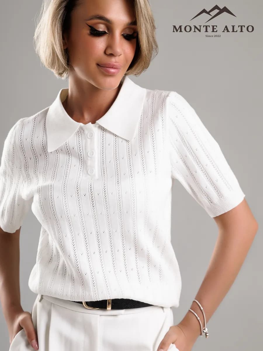 Футболка поло вязаное ажурное кроше