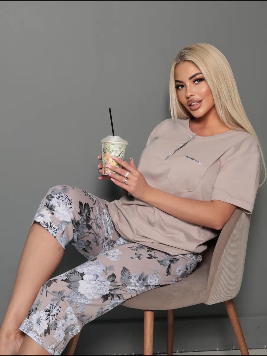 Пижама женская с бриджами хлопок трикотаж