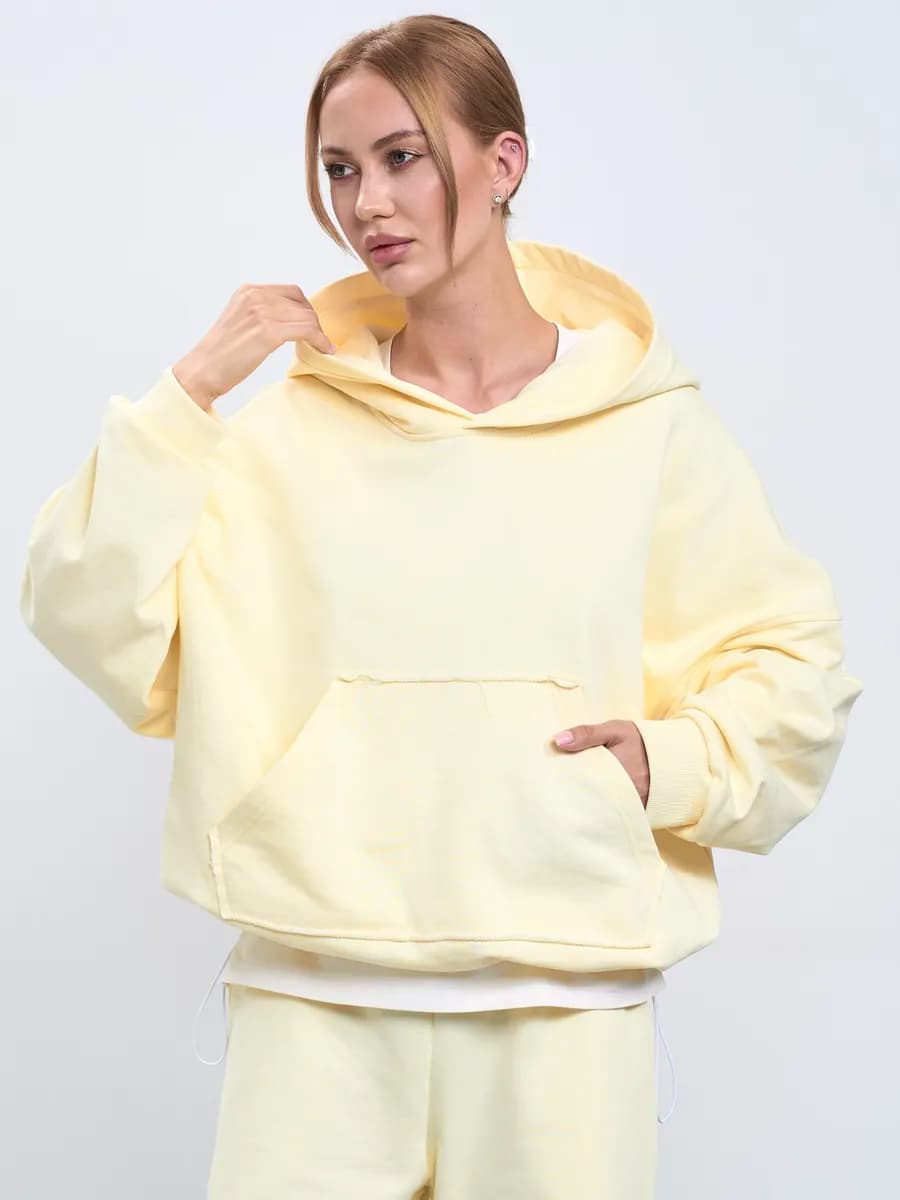 Худи кроп укороченное оверсайз с капюшоном без начеса