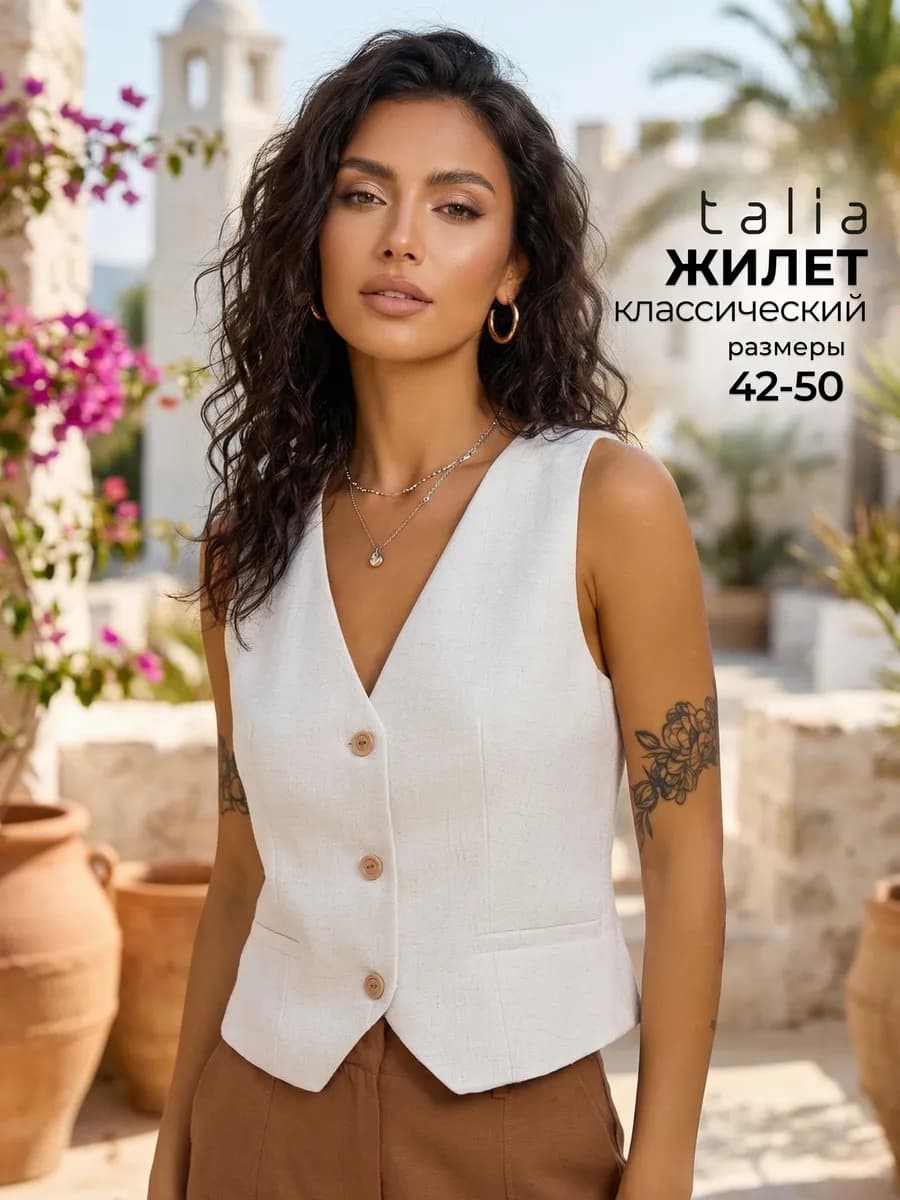 Жилетка костюмная классическая офисная льняная